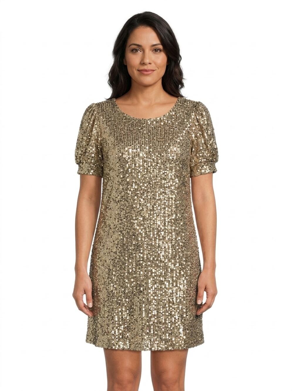 NWT Cable & Gauge Gold Mini Knit Sequin Lined Dress Women Size L